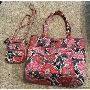 Vera Bradley Lilli Bell Tote Bag & Mini Hipster Crossbody Wallet Purse Set-READ